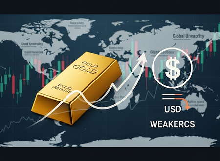 Vàng tăng nhẹ khi USD suy yếu và nhu cầu trú ẩn an toàn gia tăng